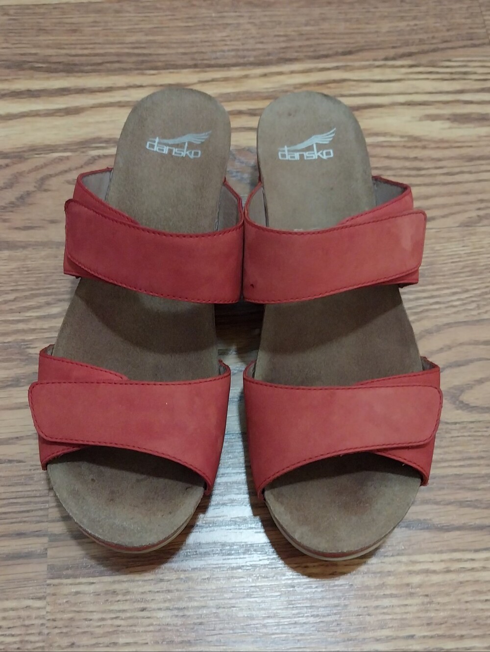 Dansko Vienna Milled Nubuck Tomato Leather Double Strap Wedge Sandal Size 40